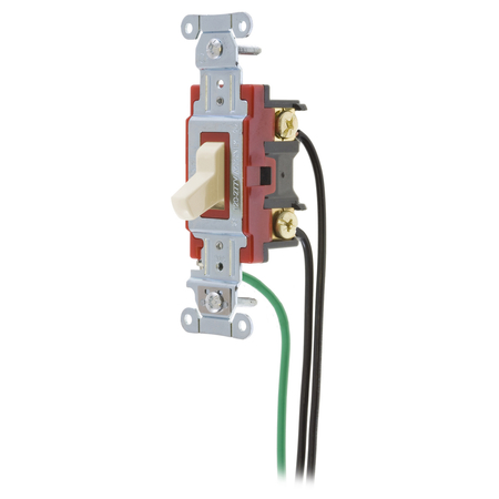 HUBBELL WIRING DEVICE-KELLEMS Hubbell- PRO Series, Toggle Switches, General Purpose AC, 3 Way, 20A 120/277VAC, Back and Side Wired, Pre-Wired with 8" #12 THHN, Light 1223PWLA